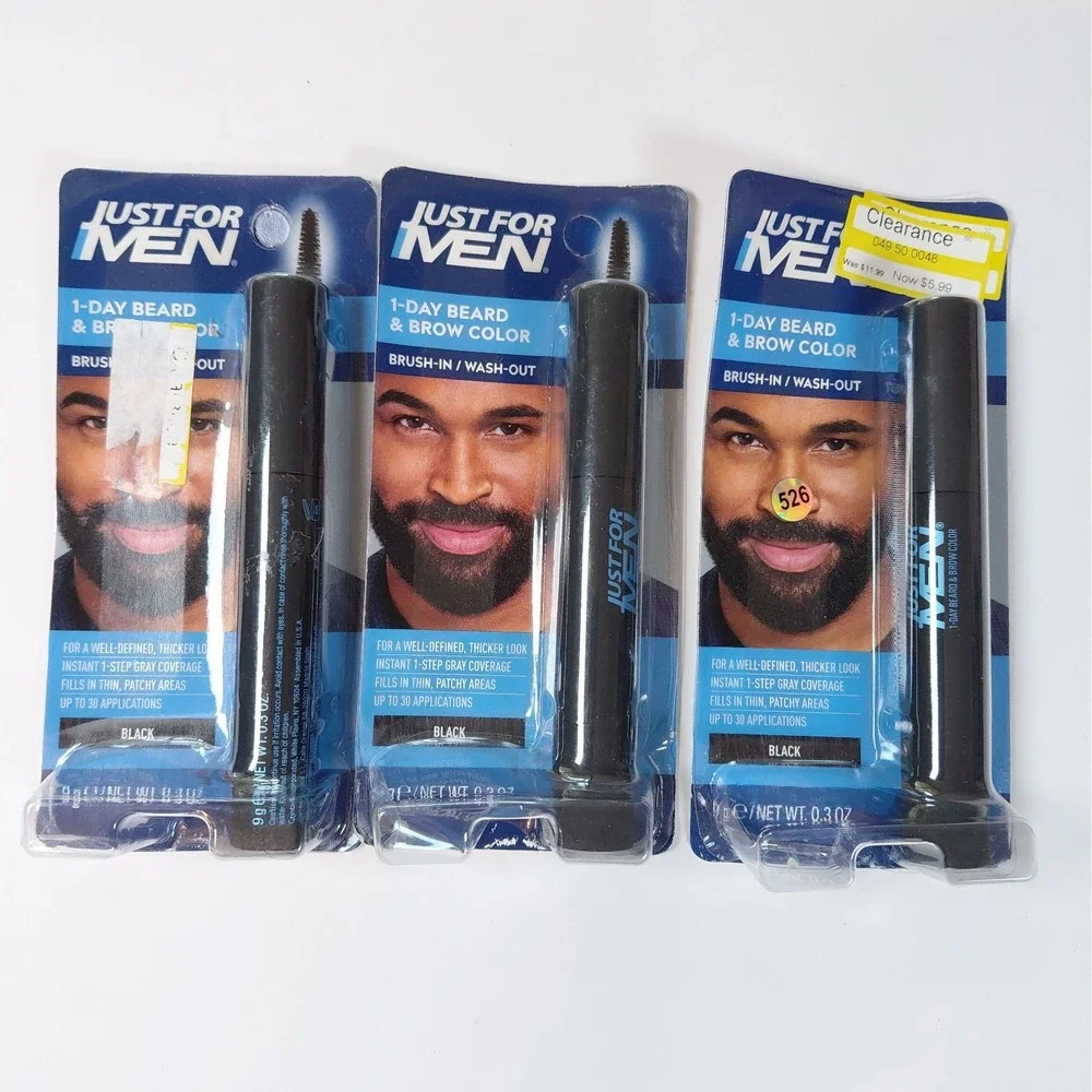 Lot Of 3 Just For Men 1 Day Beard & Brow Color Black 0.3oz New & Sealed Hair Dye